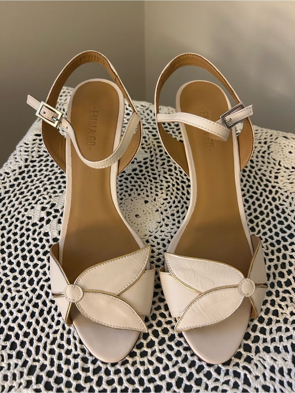 Selena Elegant Cream Leather Ankle-Strap Sandals with Petal Detail